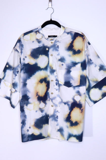BASSIKE Boxy Collarless Shirt Blue Tie Dye Half Sleeve Casual Women's 3/US 8