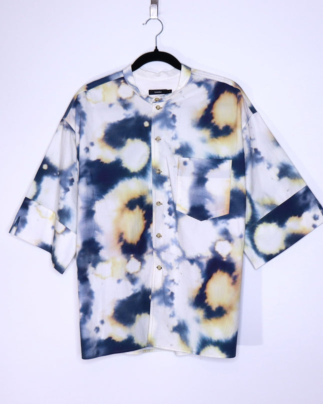 BASSIKE Boxy Collarless Shirt Blue Tie Dye Half Sleeve Casual Women's 3/US 8