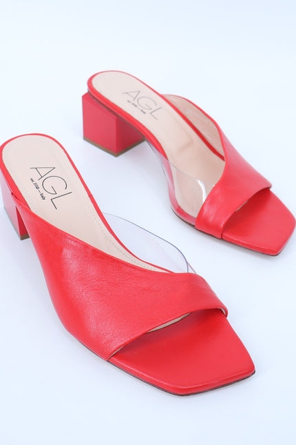 AGL Angie Leather Slide Red Heeled Sandals Art To Wear Women's 38/US 8