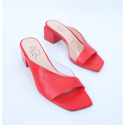AGL Angie Leather Slide Red Heeled Sandals Art To Wear Women's 38/US 8