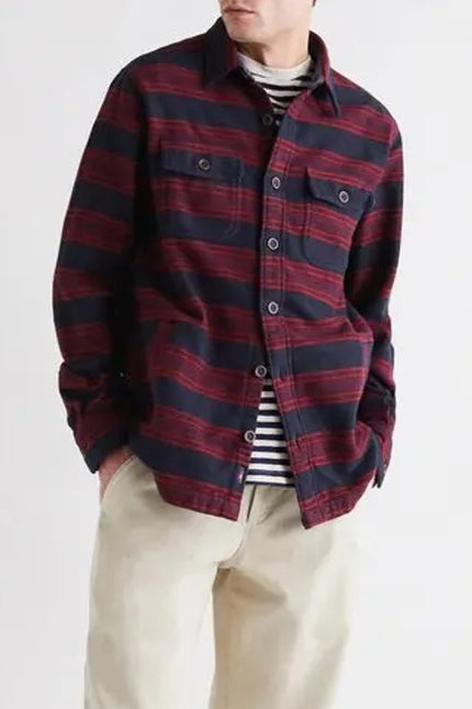 FAHERTY NWT Yukon Brushed Work Shirt Carmine Striped Red Cotton Men's XL
