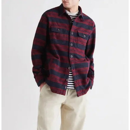 FAHERTY Yukon Brushed Work Shirt NWT Carmine Striped Red Cotton Men's XL