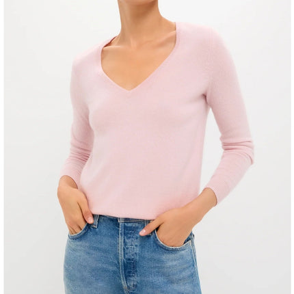 TUCKERNUCK Cashmere V Neck Sweater Soft Pink Long Sleeve Women's M