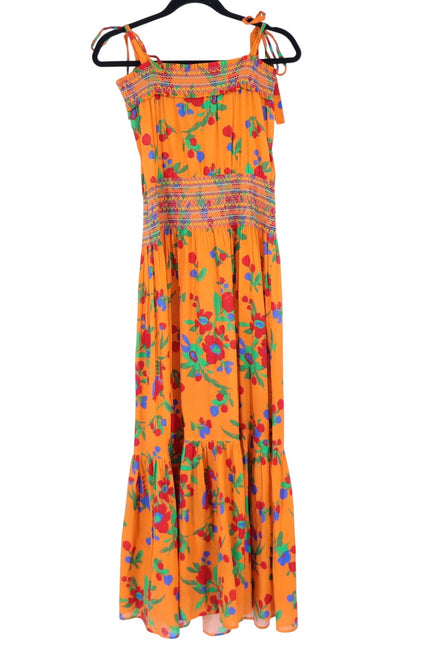 TORY BURCH Printed Smocked Dress Orange Floral Floral Tie Strap Women's S
