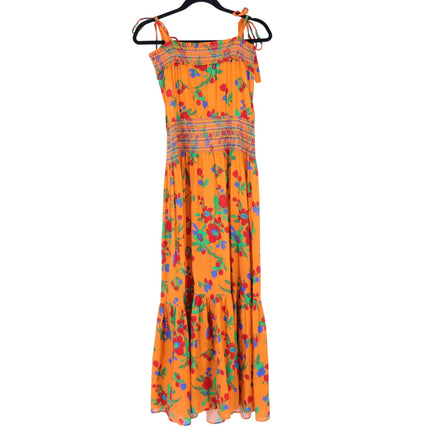 TORY BURCH Printed Smocked Dress Orange Floral Floral Tie Strap Women's S