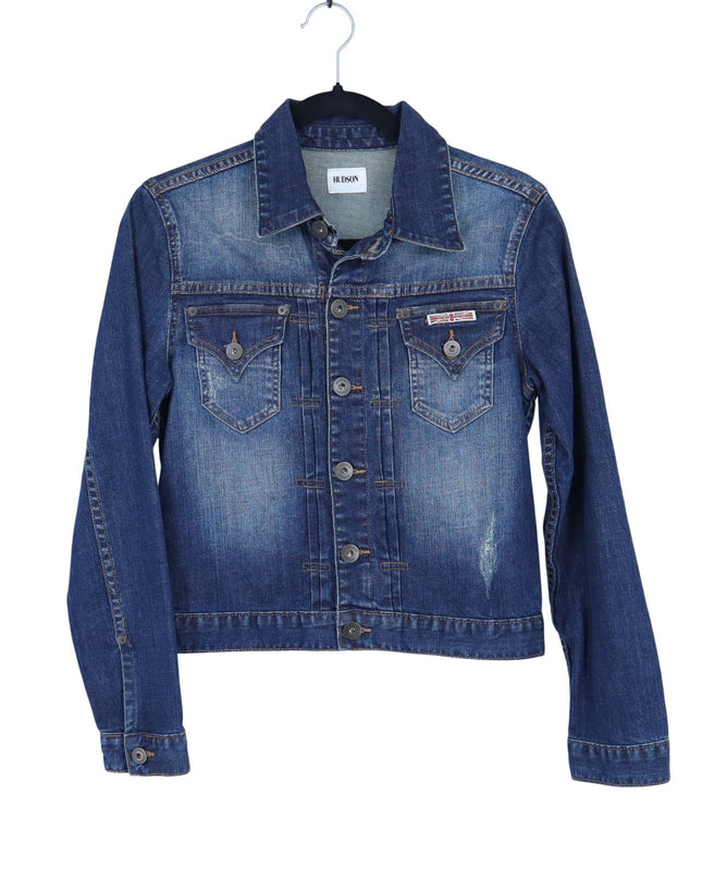 Hudson Signature Denim Jacket Blue Dark Wash Button Front Long Sleeve Women's M