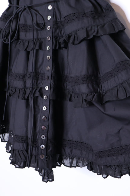 JOSLIN NEW Celia Trapeze Shirt Dress Black Organic Cotton Ruffled Lace Women's 2