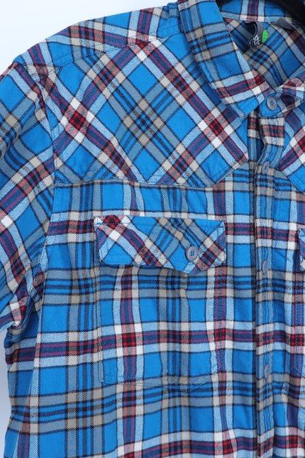 STIO Slipstone Midweight Flannel Shirt Blue Plaid Cotton Long Sleeve Men's XL