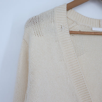 Helmut Lang Distressed Button Up Cardigan Cream Wool Blend Oversized Women's XS
