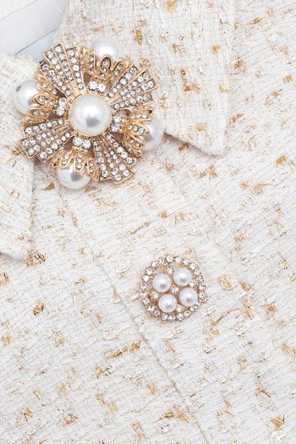 SELF-PORTRAIT Cream Metallic Bouclé Mini Dress Sleeveless Belted Women's 10