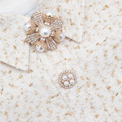 SELF-PORTRAIT Cream Metallic Bouclé Mini Dress Sleeveless Belted Women's 10