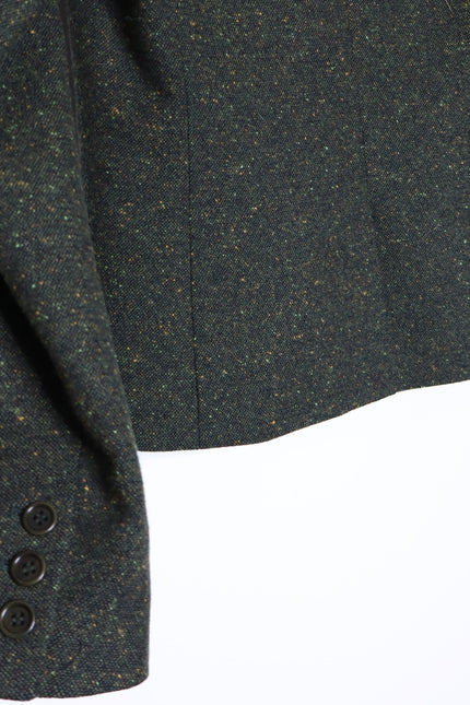 THEORY Tweed Blazer Olive Green Removable Rabbit Fur Collar Jacket Women's 8