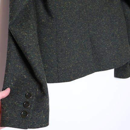 THEORY Tweed Blazer Jacket NWOT Olive Green Removable Rabbit Fur Collar Women's 8
