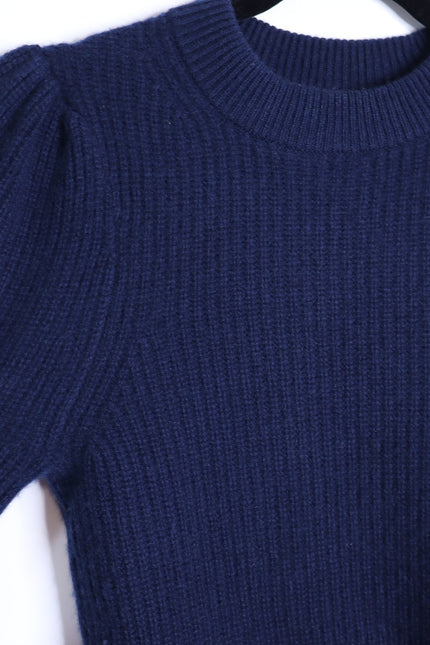 J. CREW 100% Cashmere Puff Sleeve Sweater Navy Blue Mock Neck Women's XS
