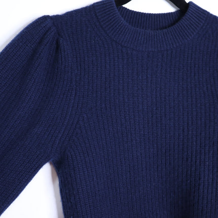 J. CREW 100% Cashmere Puff Sleeve Sweater Navy Blue Mock Neck Women's XS