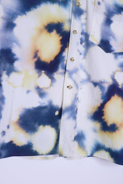 BASSIKE Boxy Collarless Shirt Blue Tie Dye Half Sleeve Casual Women's 3/US 8