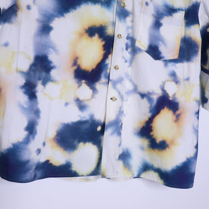 BASSIKE Boxy Collarless Shirt Blue Tie Dye Half Sleeve Casual Women's 3/US 8