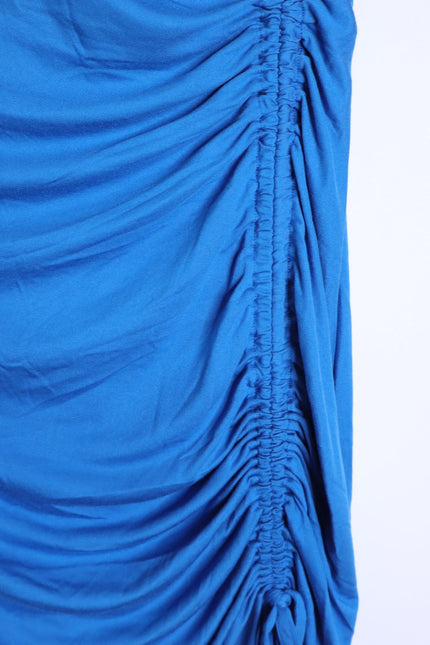 REISS Rosie Long Sleeve Maxi Dress Blue Side Ruching Women's 8