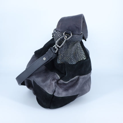 Liebeskind Berlin Irvine Hobo Shoulder Bag Oil Black Leather Reptile Mix Media