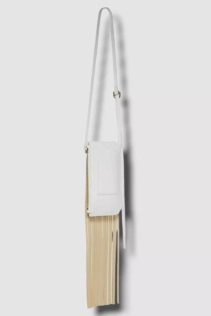 REE PROJECTS Do Fringe Leather Neck Pouch White Leather Crossbody Sling Bag