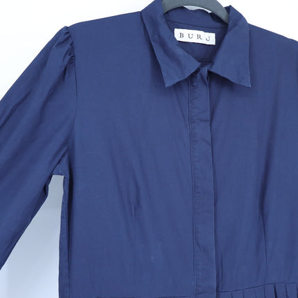 BURU Button Maxi Shirt Dress Navy Blue 3/4 Sleeve A-Line Lagenlook Women's L