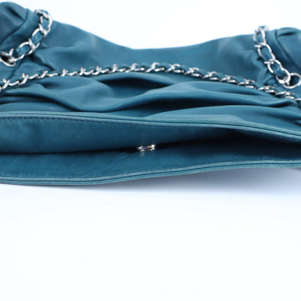 Chanel Sharpei Teal Lambskin Leather Medium Tote Bag Interweave Chain