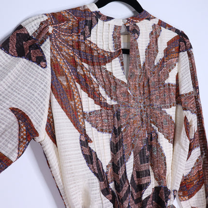MARIE OLIVER Catie Mini Dress Anise Print Pleated Long Sleeve Women's S