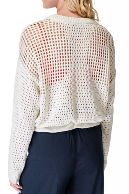 SWEATY BETTY Tides High Open Weave Sweater Lily White Drawstring Hip Women's 12