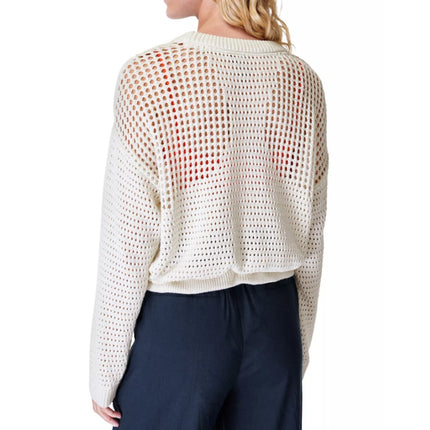SWEATY BETTY Tides High Open Weave Sweater Lily White Drawstring Hip Women's 12