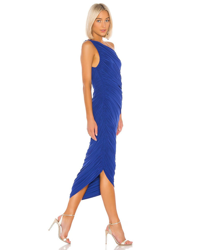 NORMA KAMALI Diana Ruched Gown Berry Blue NWT Midi Dress Women's S/36
