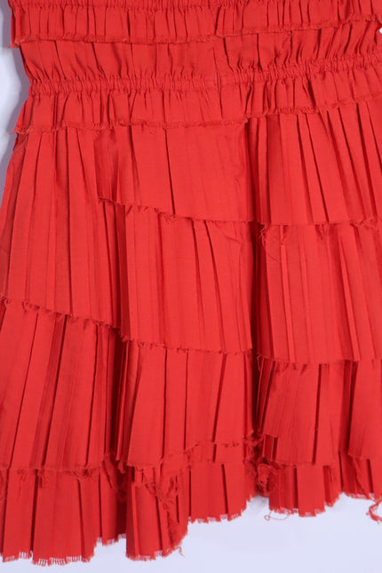 SEA Greir Pleating Crepe Mini Dress Poppy Orange Asymmetrical Skirt Women's S