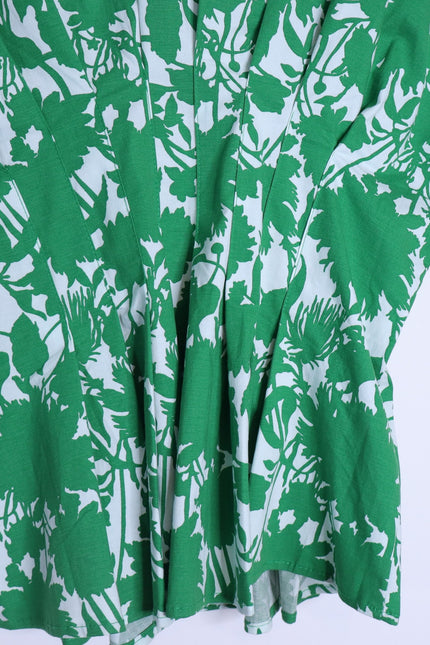 EXQUISE Madilynn Short Sleeve Pleated Blouse Green Button Front Women's XS