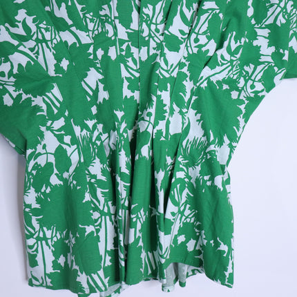 EXQUISE Madilynn Short Sleeve Pleated Blouse Green Button Front Women's XS