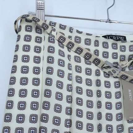 J. Crew Pleated Prep Skirt Ivory Foulard Print NWT Belted Satin Women's 00