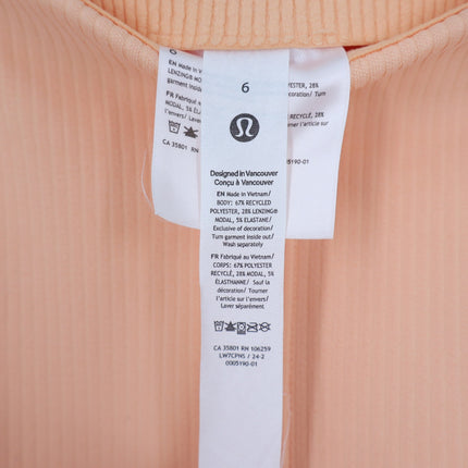 Lululemon Ribbed High Rise Short Peach Bellini 2" Softstreme Pull On Women's 6