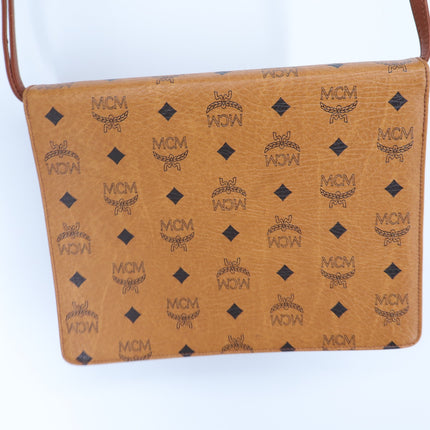 MCM Vintage Visetos Envelope Monogram Crossbody Bag Cognac and Black