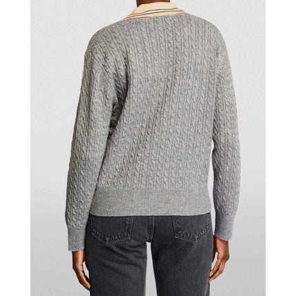 Sandro Nea Cable Knit Sweater Gray and Tan Collared Long Sleeve Women's 1/US S