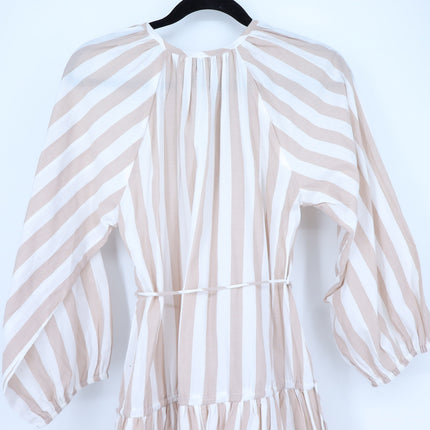 Mille Natalia Midi Dress Beige White Stripe NWT Tasseled Tiered Women's XS
