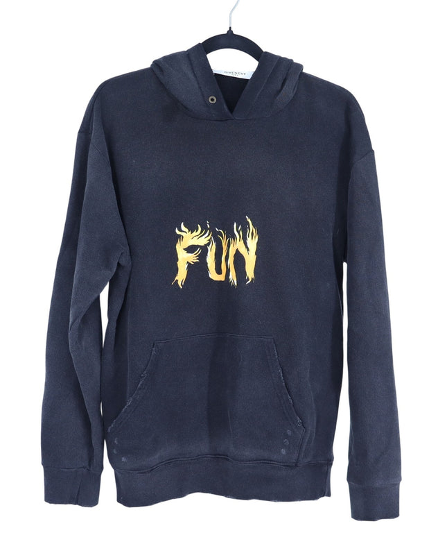 Givenchy Fun Washed Hoodie Black Distressed French Terry Slim Sweatshirt Men's S
