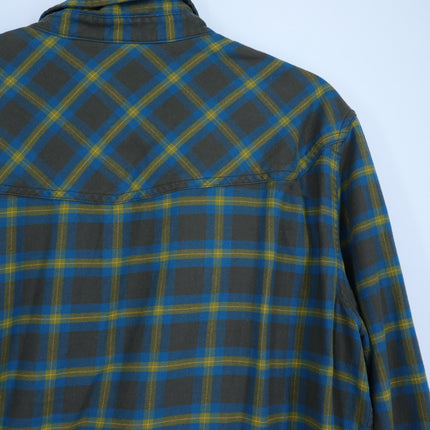 STIO Plaid Flannel Button Up Shirt Brown and Yellow Cotton Long Sleeve Men's L