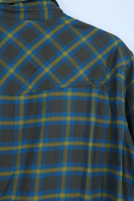STIO Plaid Flannel Button Up Shirt Brown and Yellow Cotton Long Sleeve Men's L