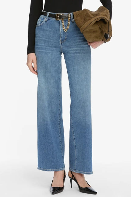FRAME Le Slim Palazzo Jeans Drizzle Medium Wash Blue High Rise Women's 28