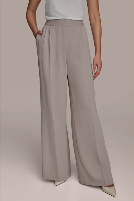 DONNA KARAN NWT Pinstripe Wide Leg Dress Pants Cobblestone Cream Women's 10P