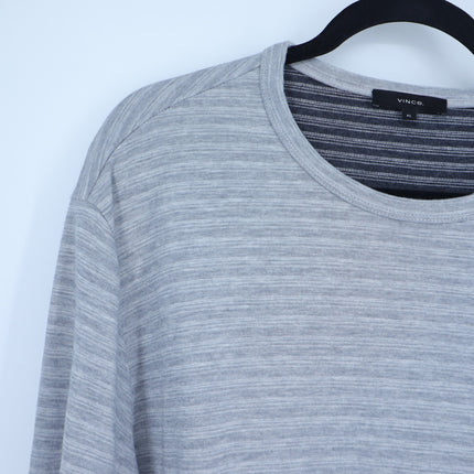 Vince Feeder Stripe Knit Top Gray Long Sleeve Crew Neck Pullover Men's XL