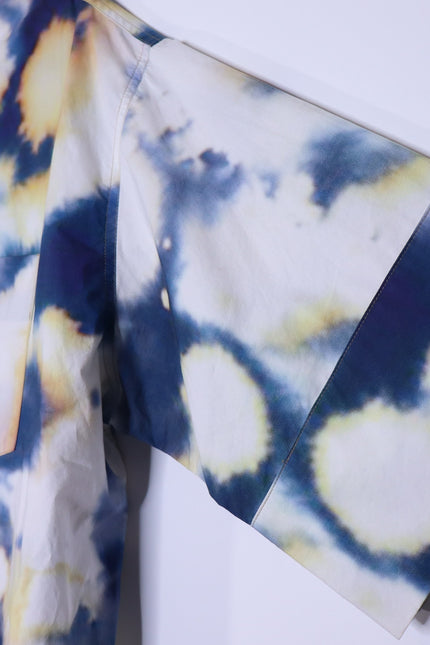 BASSIKE Boxy Collarless Shirt Blue Tie Dye Half Sleeve Casual Women's 3/US 8