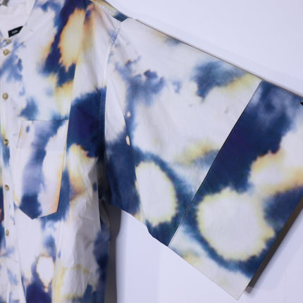 BASSIKE Boxy Collarless Shirt Blue Tie Dye Half Sleeve Casual Women's 3/US 8