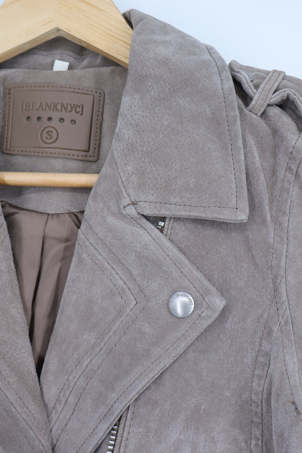 BLANKNYC Cropped Suede Moto Jacket Sand Stoner Full Zip Long Sleeve Women' S