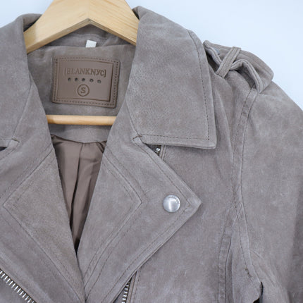 BLANKNYC Cropped Suede Moto Jacket Sand Stoner Full Zip Long Sleeve Women' S