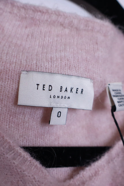 TED BAKER Larbow Statement Bow Sweater Pink Wool Knit Pullover Women's 0/US 2