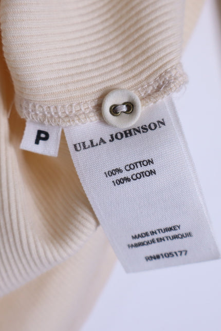 ULLA JOHNSON NWT Iman Poplin Sleeve Top Cream Henley Ribbed Women's P/US 0-00